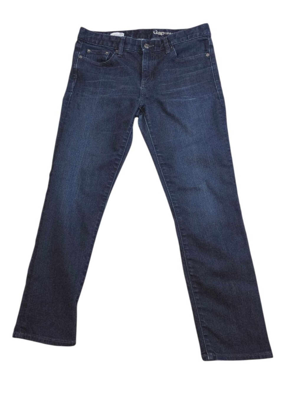 GAP 1969 Real Straight Jeans Dark Wash Distressed Stretch Jeans Size 30 Short